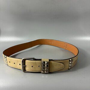 Iceberg "Crocodile Rock" Logo Beige Leather Silver-studs Belt, Size 52/95